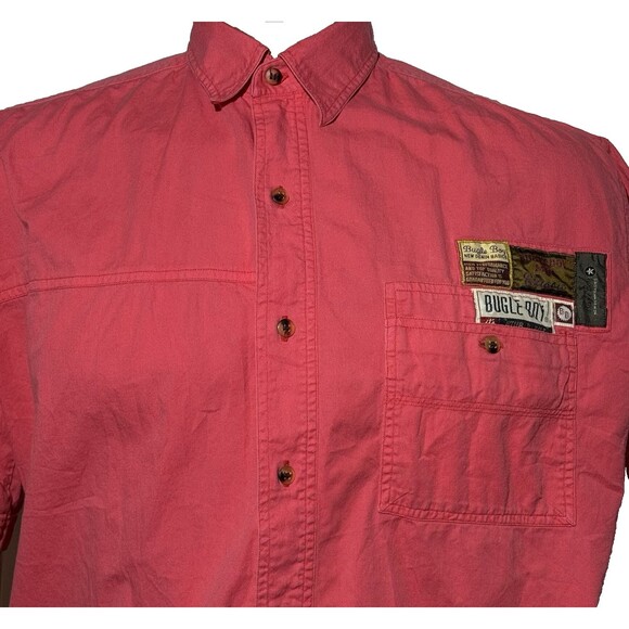 Vintage Bugle Boy Shirt Men's Medium Pink Button Up Short Sleeve 90s Casual EUC - Picture 7 of 11
